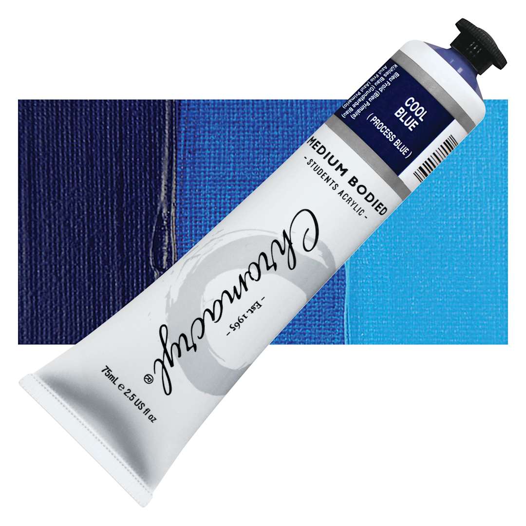 Open in modal - Chromacryl Students' Acrylic - Cool Blue, 2.5 oz tube and swatch