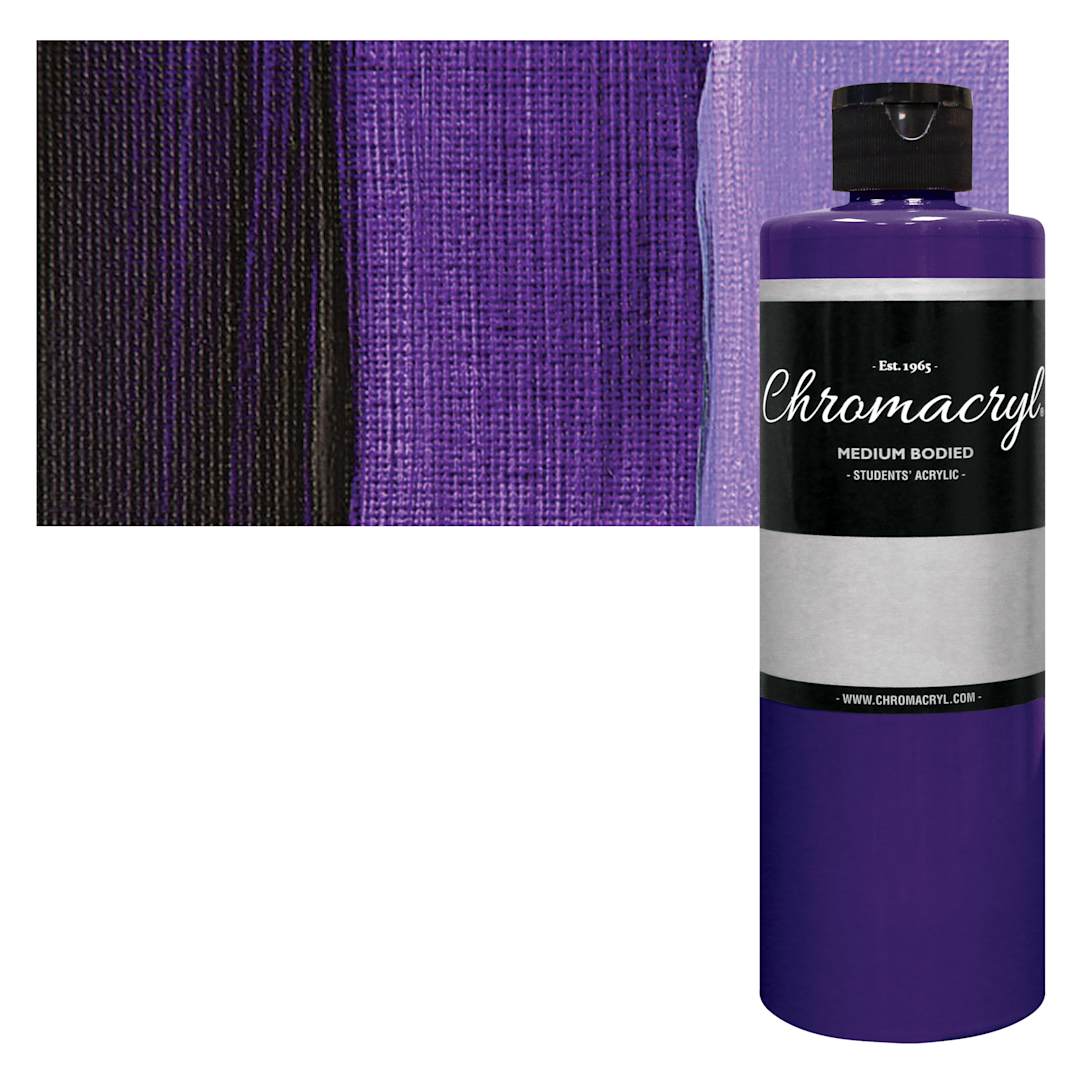 Open in modal - Chromacryl Students' Acrylic - Violet, 16 oz bottle and swatch