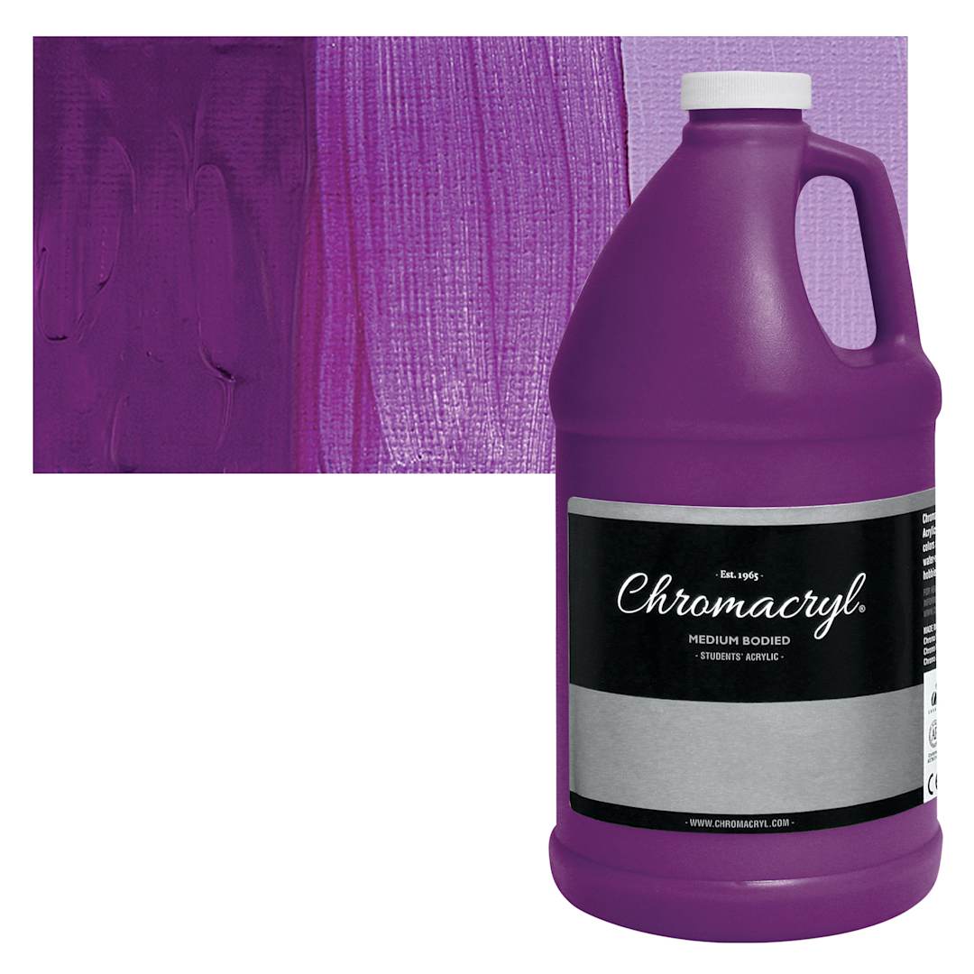 Open in modal - Chromacryl Students' Acrylic - Neon Violet, 64 oz bottle and swatch