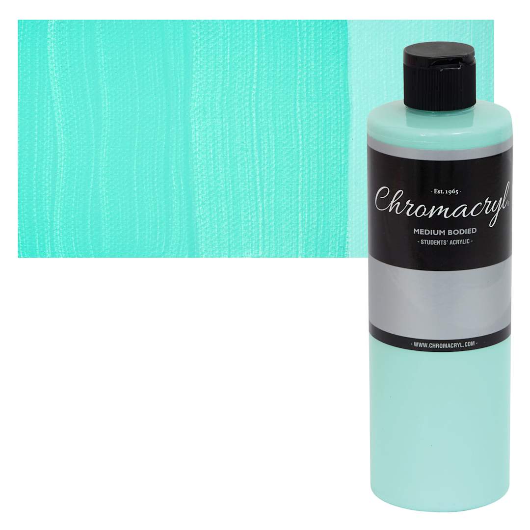 Open in modal - Chromacryl Students' Acrylics - Pastel Green, 16 oz bottle and swatch