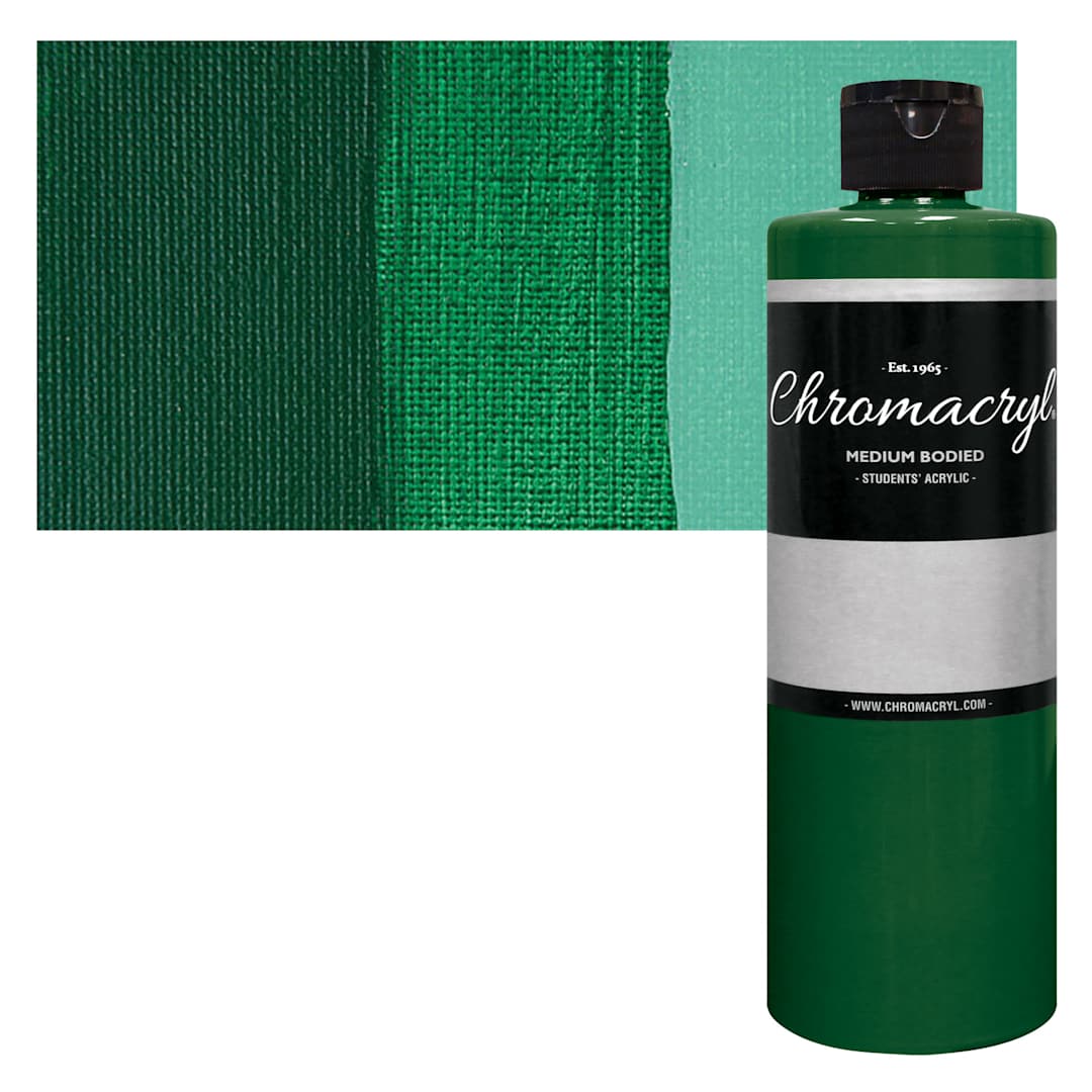 Open in modal - Chromacryl Students' Acrylic - Green Deep, 16 oz bottle and swatch