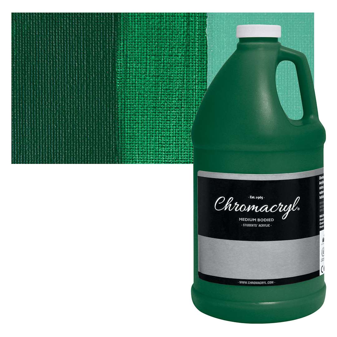 Open in modal - Chromacryl Students' Acrylic - Green Deep, 64 oz bottle and swatch