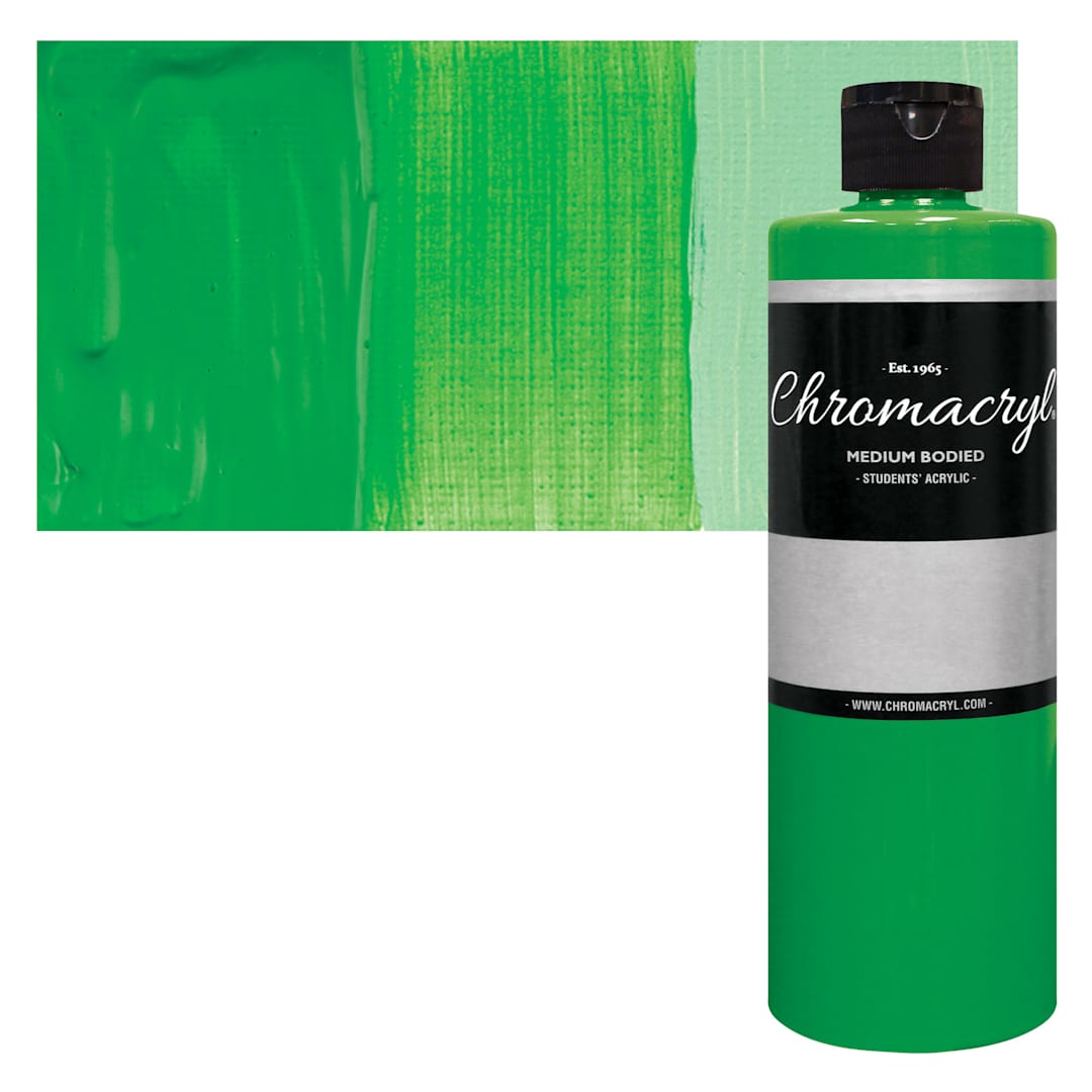 Open in modal - Chromacryl Students' Acrylic - Neon Green, 16 oz bottle and swatch