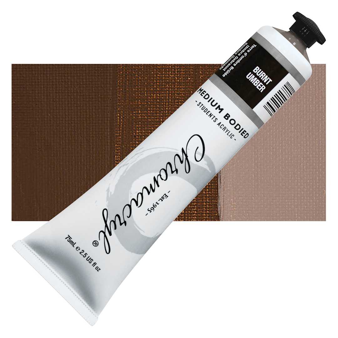Open in modal - Chromacryl Students' Acrylic - Burnt Umber, 2.5 oz tube and swatch