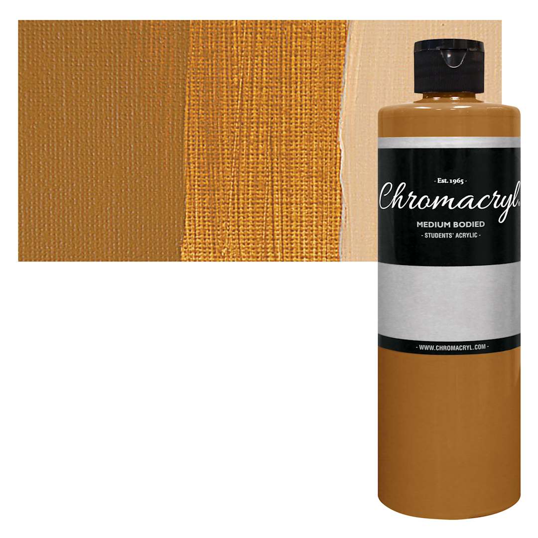 Open in modal - Chromacryl Students' Acrylic - Raw Sienna, 64 oz bottle and swatch