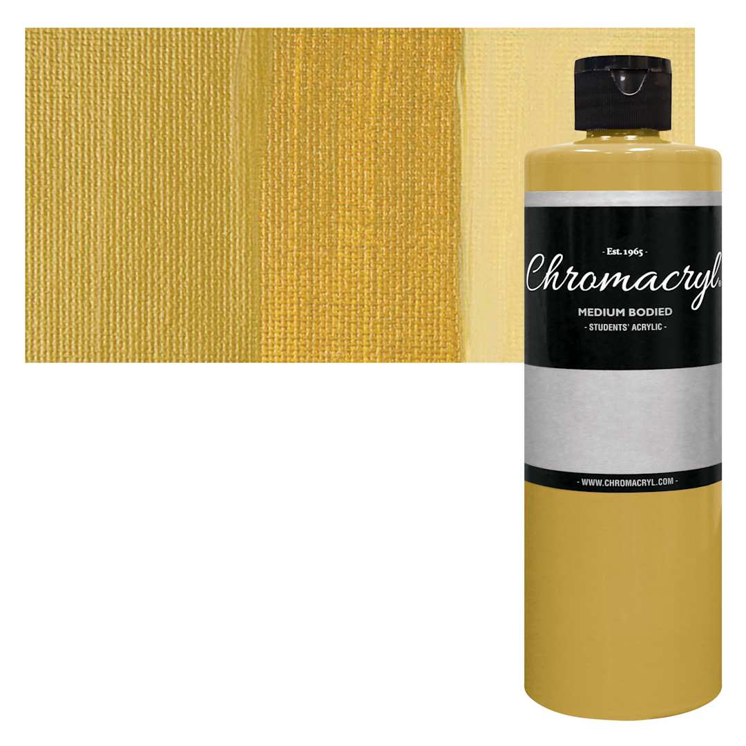 Open in modal - Chromacryl Students' Acrylic - Gold, 16 oz bottle and swatch