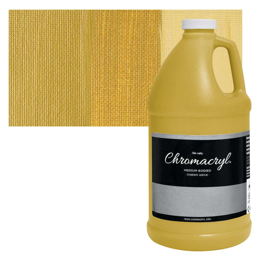 Open in modal - Chromacryl Students' Acrylic - Gold, 64 oz bottle and swatch