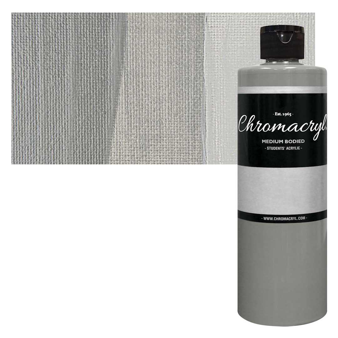 Open in modal - Chromacryl Students' Acrylic - Silver, 16 oz bottle and swatch