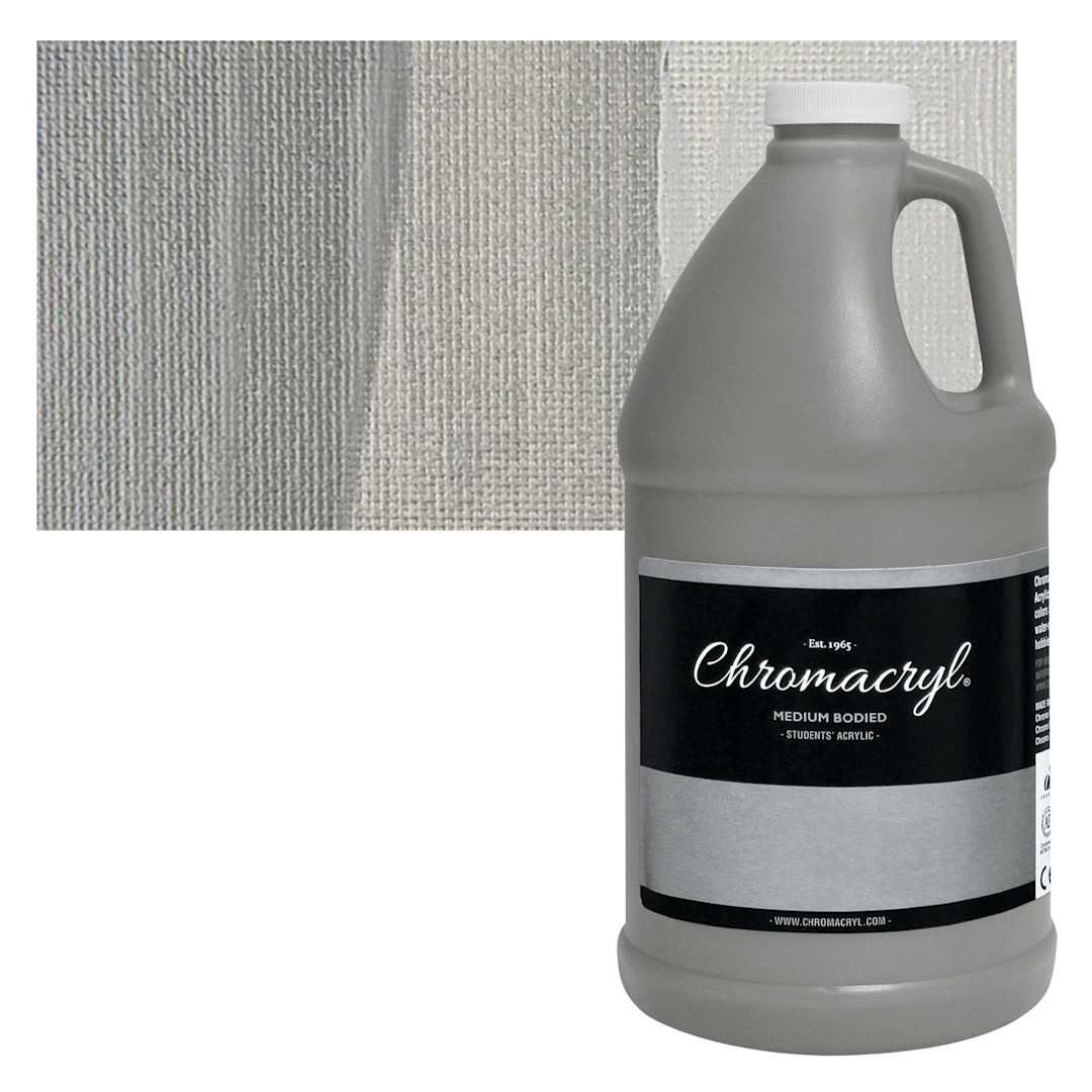Open in modal - Chromacryl Students' Acrylic - Silver, 64 oz bottle and swatch