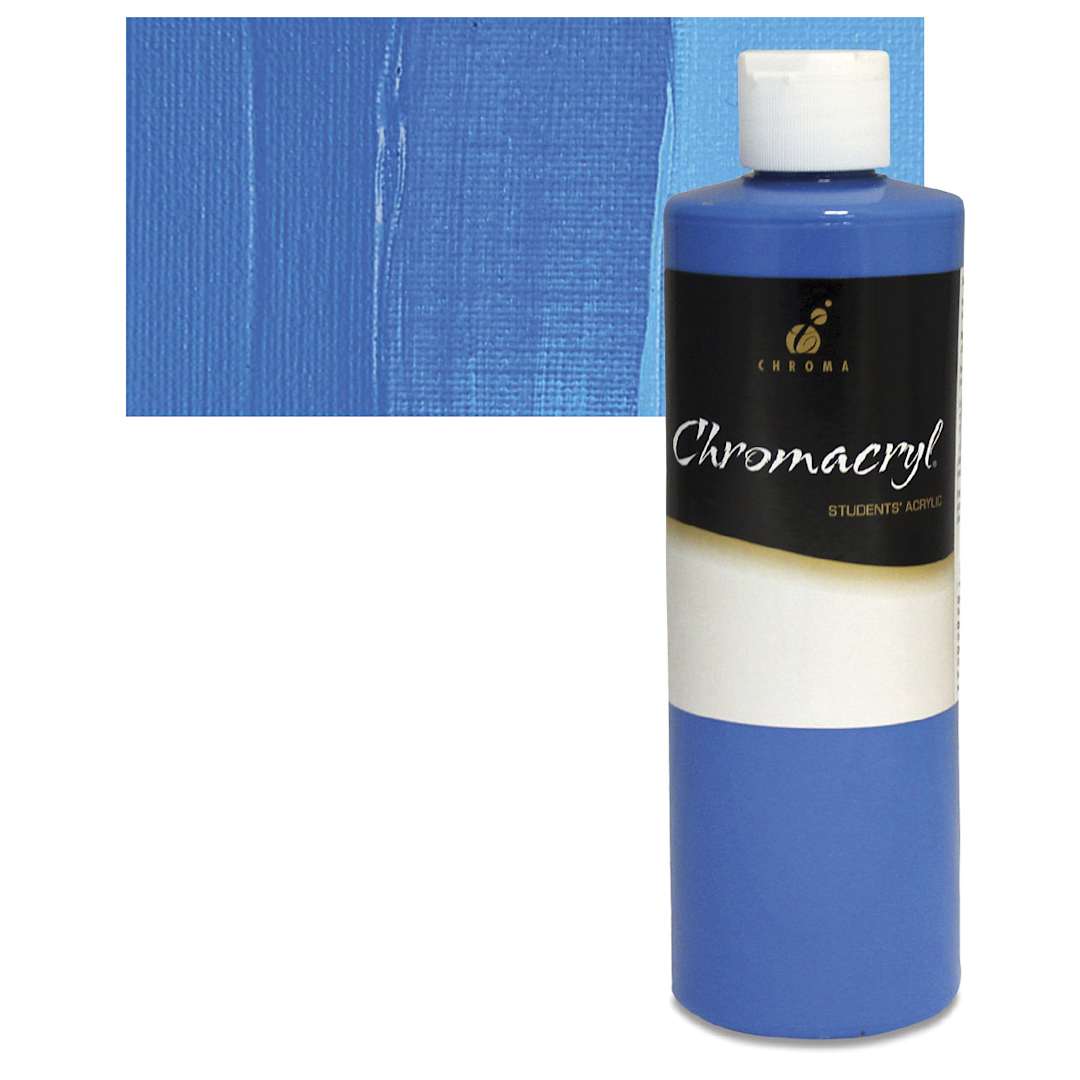 Open in modal - Chromacryl Students' Acrylic - Cobalt Blue, 16 oz bottle and swatch