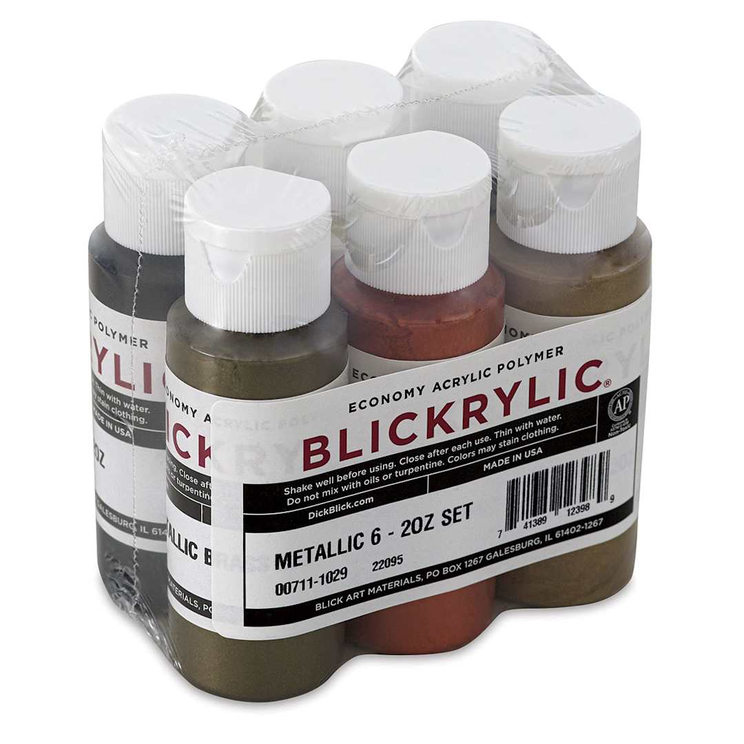 Open in modal - Blicrylic Student Acrylics-Set of 6 Metallics 2oz. Wrapped package of bottles.