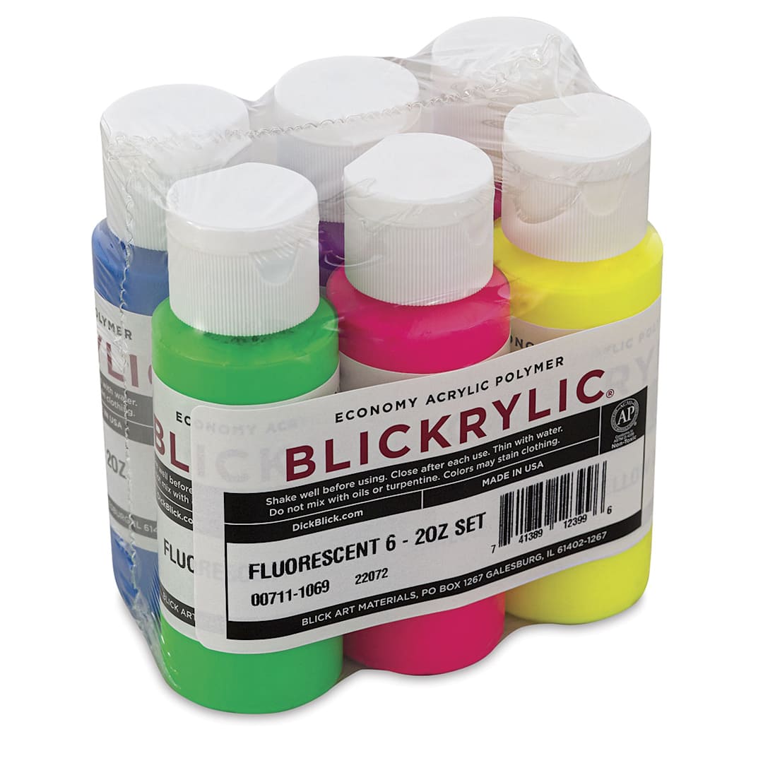Open in modal - Blick Student Acrylics-Set of 6 Flourescents 2oz. Wrapped package of bottles.
