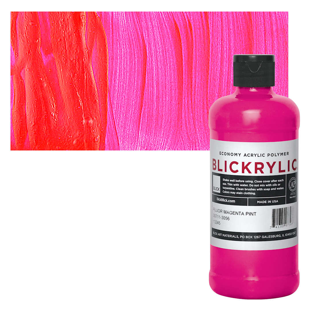 Open in modal - Blickrylic Student Acrylic - Fluorescent Magenta, Pint and swatch