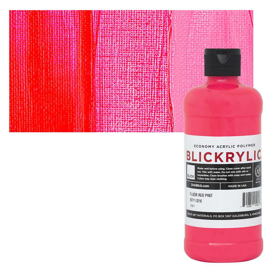 Open in modal - Blickrylic Student Acrylic - Fluorescent Red, Pint and swatch