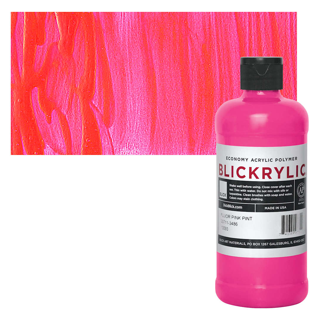 Open in modal - Blickrylic Student Acrylic - Fluorescent Pink, Pint and swatch