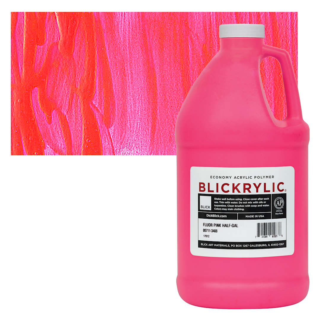 Open in modal - Blickrylic Student Acrylic - Fluorescent Pink, Half Gallon and swatch