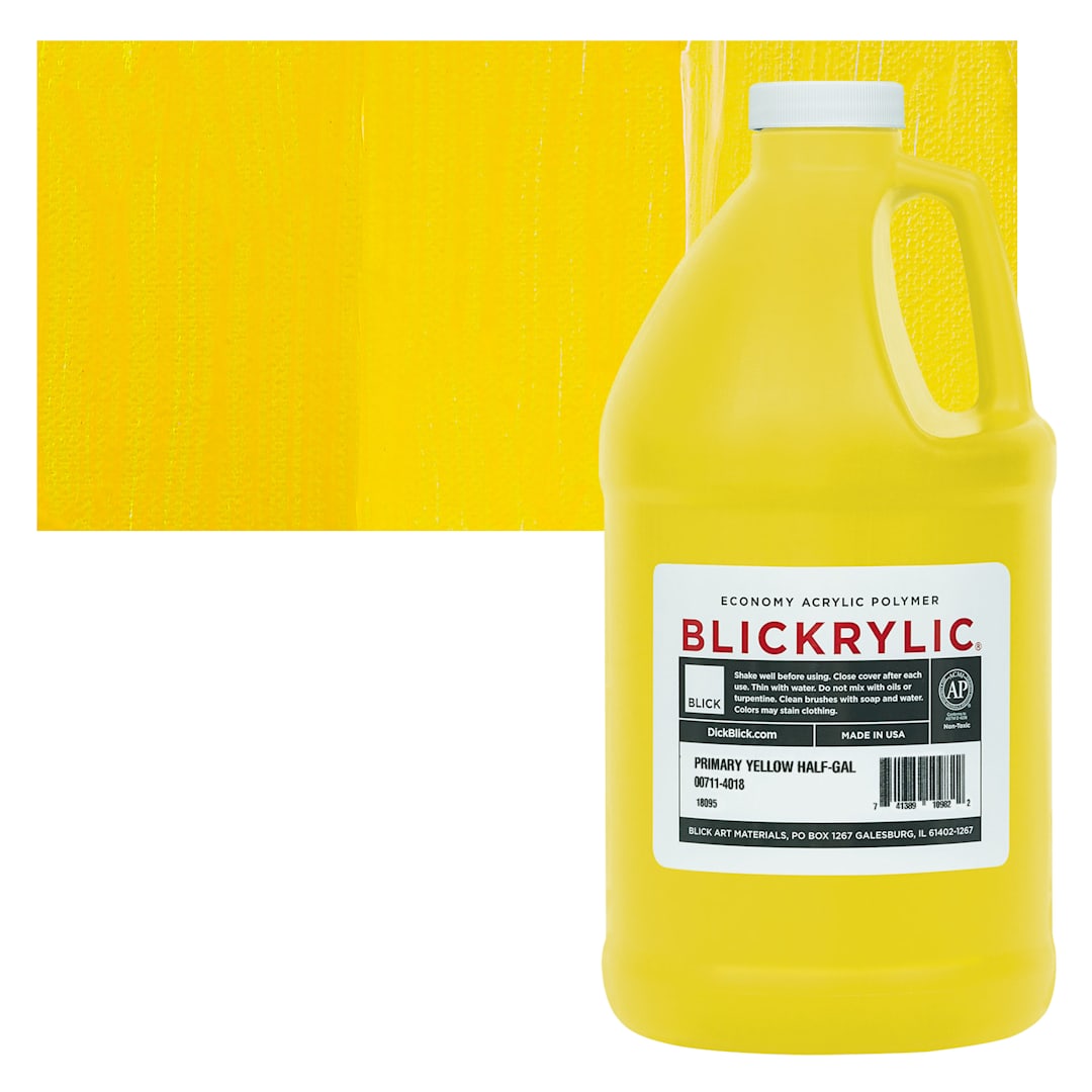 Open in modal - Blickrylic Student Acrylic - Primary Yellow, Half Gallon and swatch