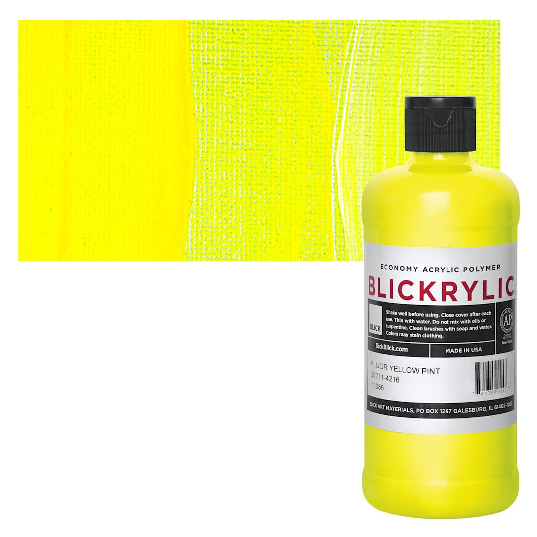 Open in modal - Blickrylic Student Acrylic - Fluorescent Yellow, Pint and swatch