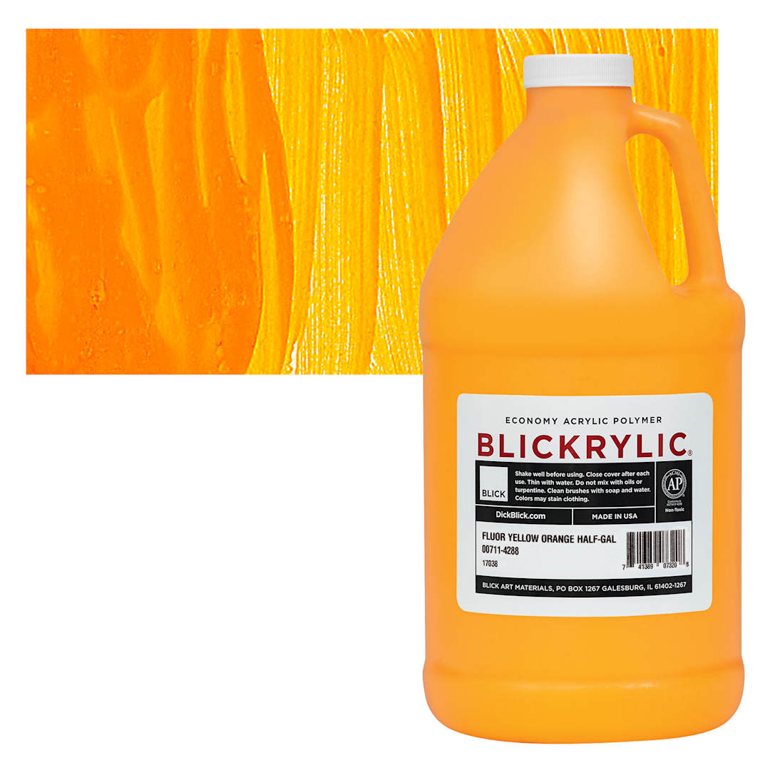 Open in modal - Blickrylic Student Acrylic - Fluorescent Yellow Orange, Half Gallon and swatch