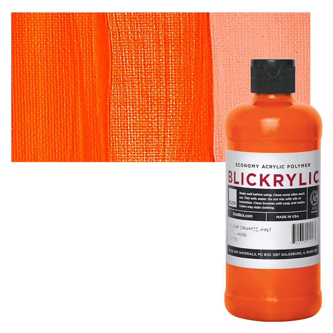 Open in modal - Blickrylic Student Acrylic - Fluorescent Orange, Pint and swatch