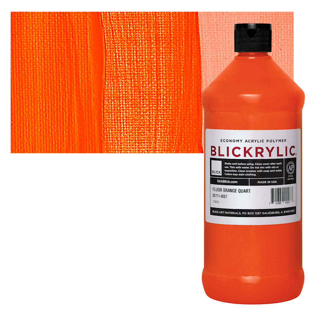 Open in modal - Blickrylic Student Acrylic - Fluorescent Orange, Quart and swatch