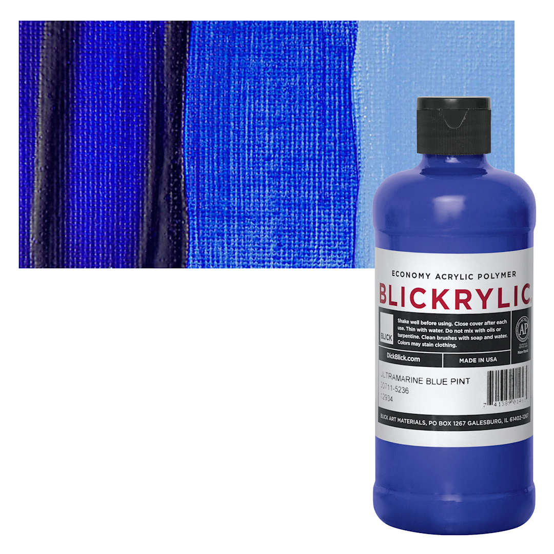 Open in modal - Blickrylic Student Acrylic - Ultramarine Blue, Pint and swatch