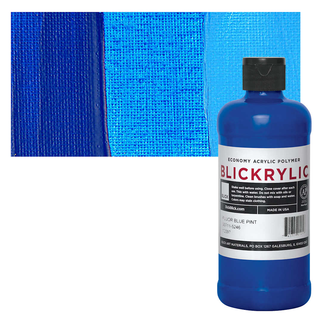Open in modal - Blickrylic Student Acrylic - Fluorescent Blue, Pint and swatch