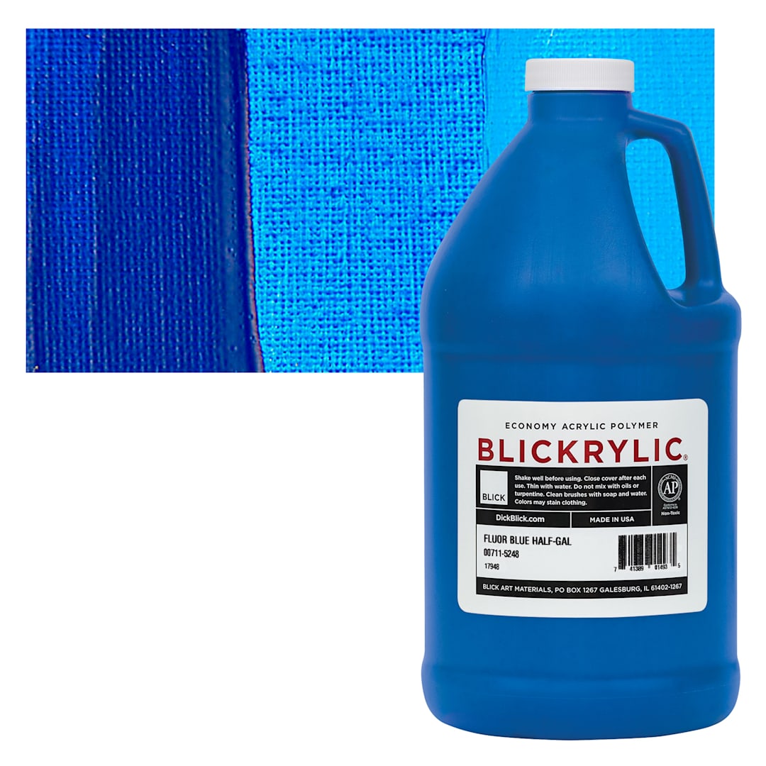 Open in modal - Blickrylic Student Acrylic - Fluorescent Blue, Half Gallon and swatch