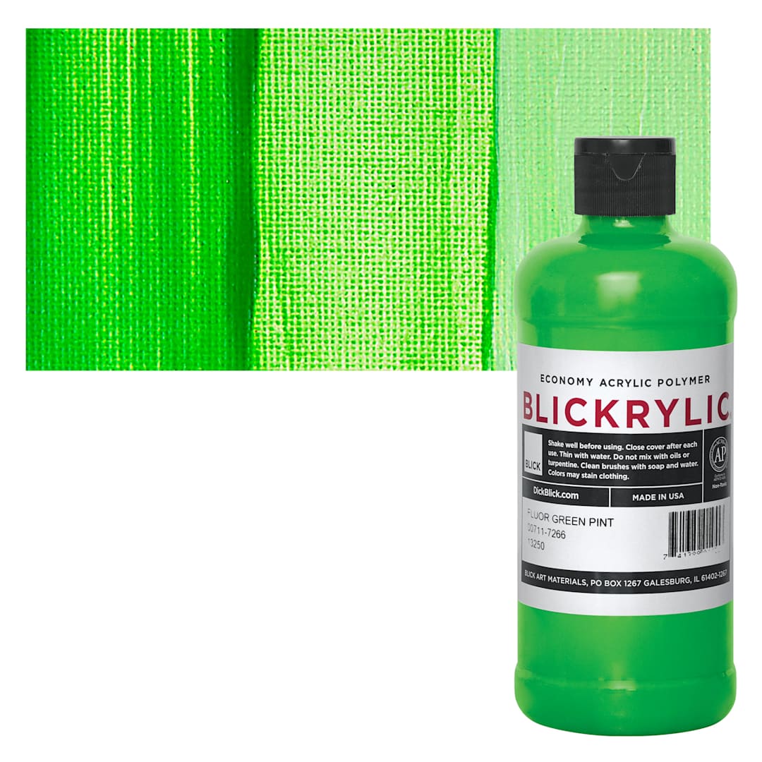 Open in modal - Blickrylic Student Acrylic - Fluorescent Green, Pint and swatch