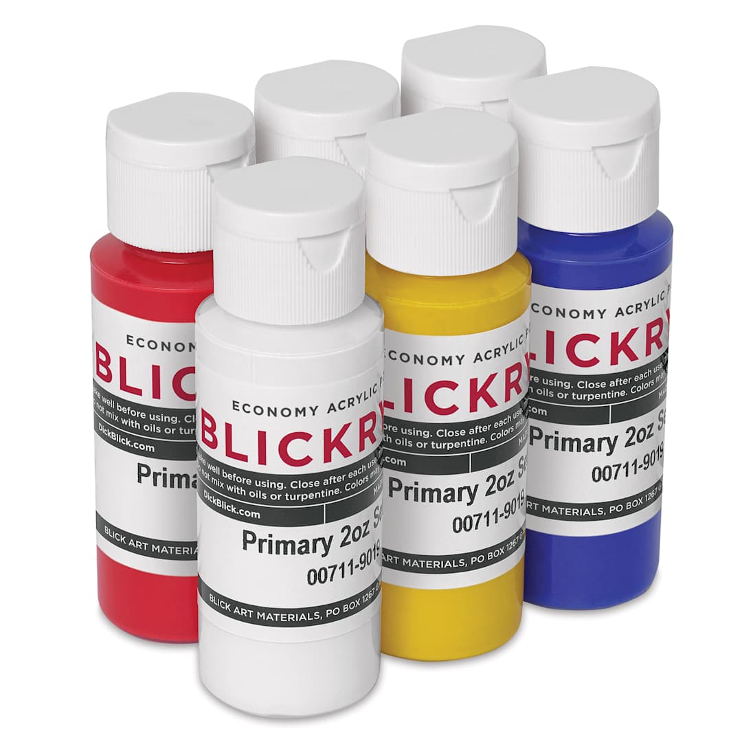 Open in modal - Blickrylic Student Acrylics - Primary Colors, Set of 6, 2 oz Bottles, out of packaging