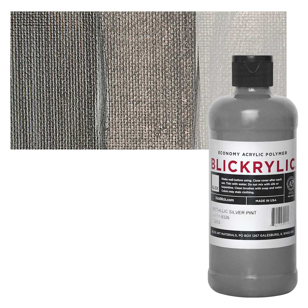 Open in modal - Blickrylic Student Acrylic - Metallic Silver, Pint and swatch