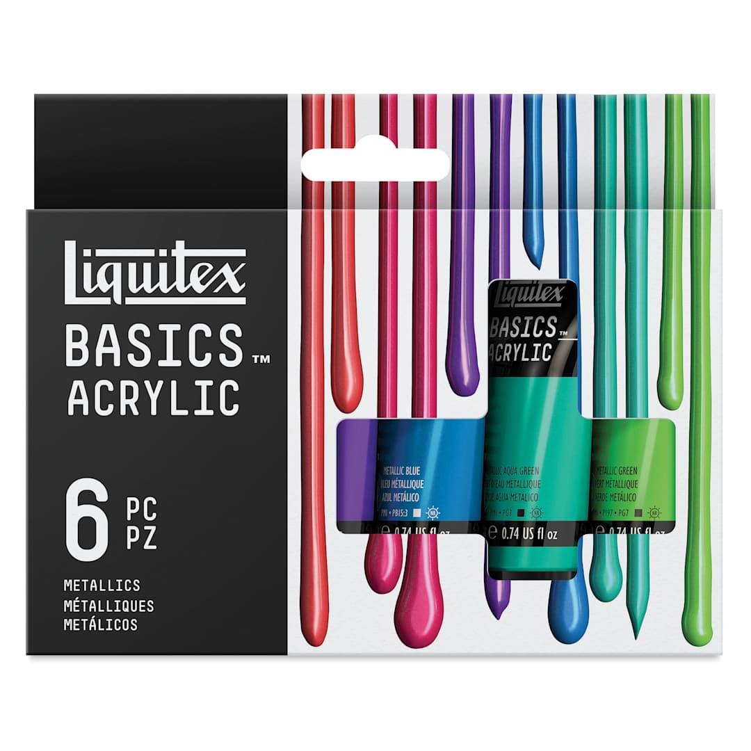 Open in modal - Liquitex Basics - Set of 6, Metallic Assorted, 22 ml front of package