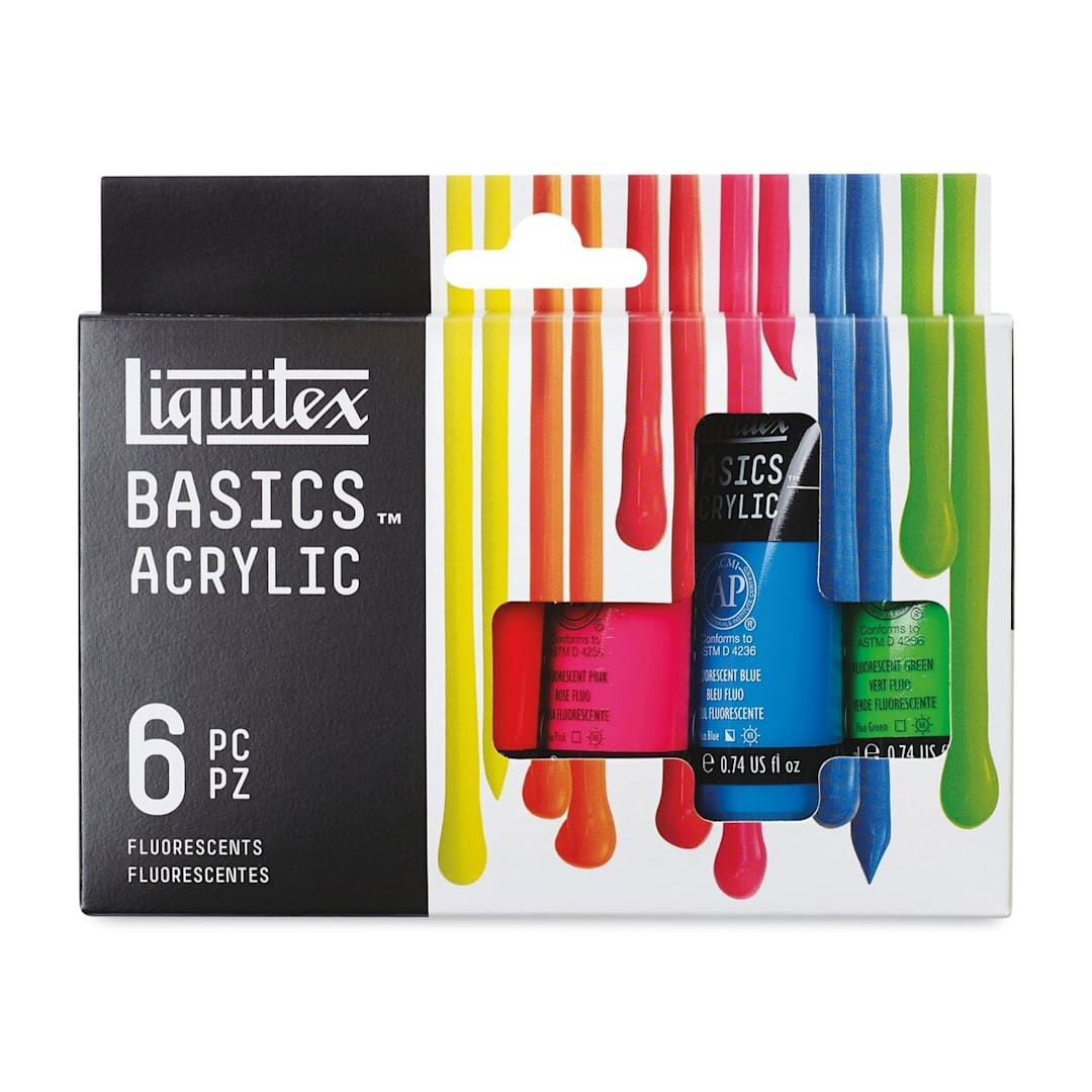 Open in modal - Liquitex Basics Acrylic Set - Set of 6 Fluorescent, 0.74 oz Tubes (in packaging)