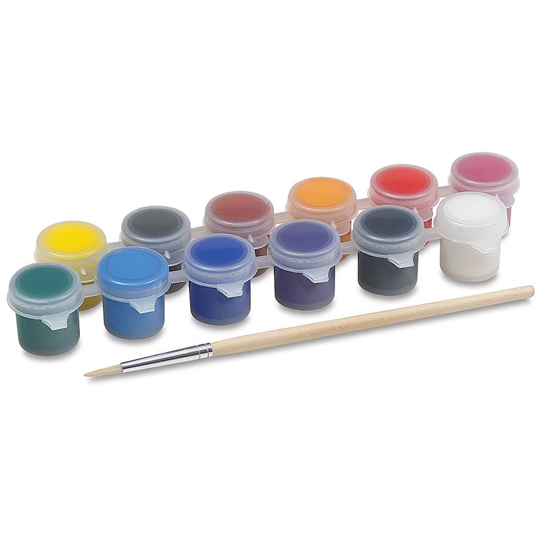 Open in modal - Liquitex Basics Acrylic Set - Paint Pot Set, 0.14 oz Pots. Two rows of six pots and brush.