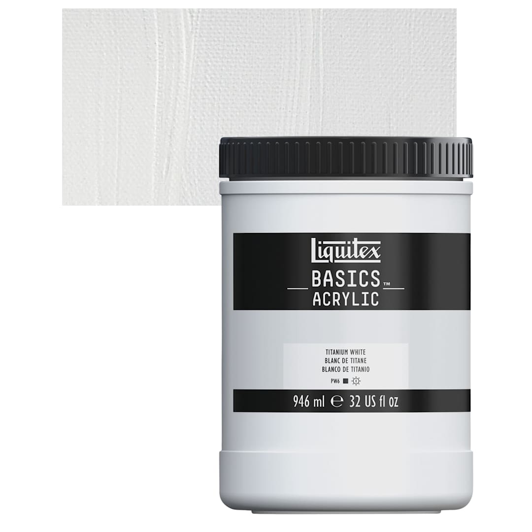 Open in modal - Liquitex Basics Acrylic Paint - Titanium White, 32 oz jar and swatch