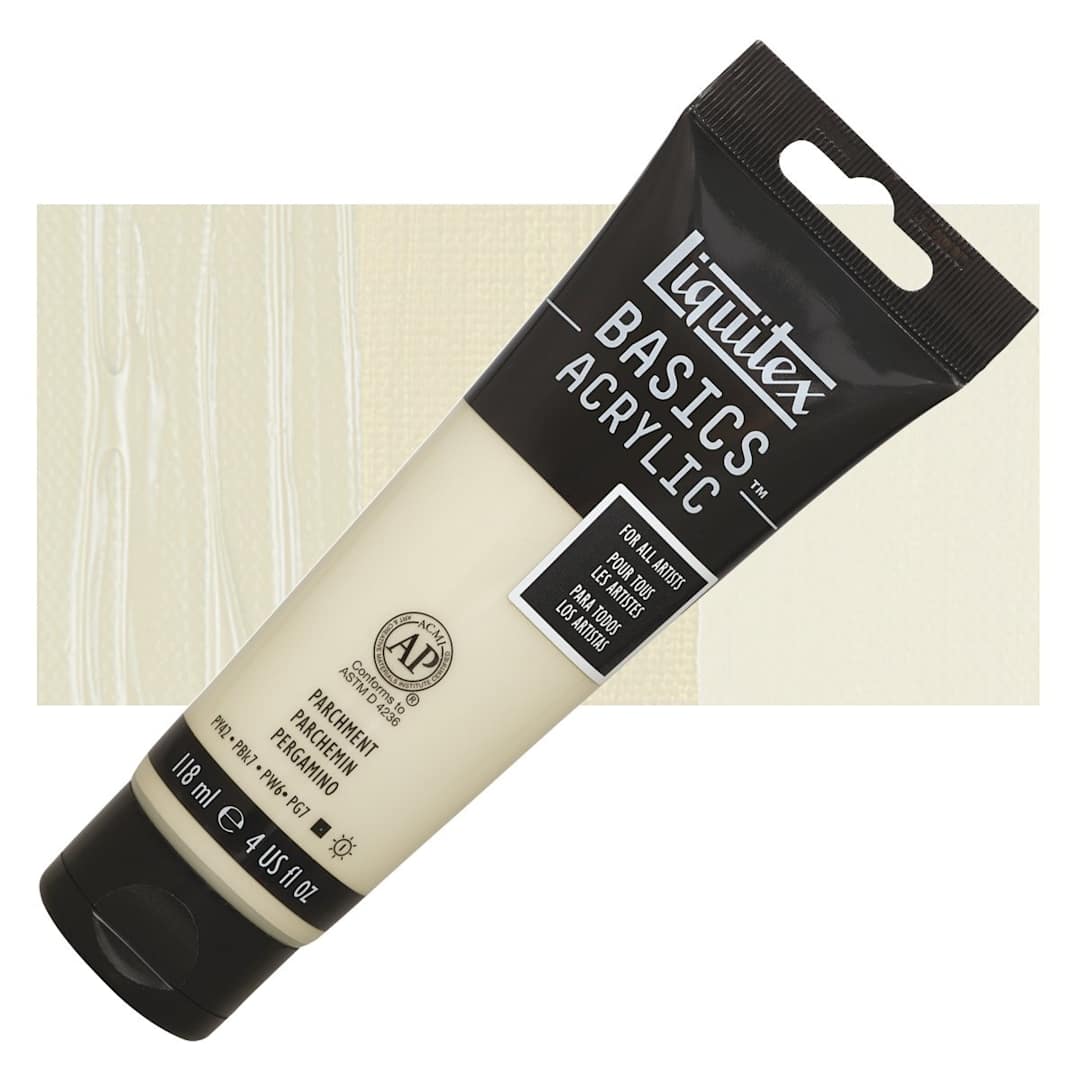 Open in modal - Liquitex Basics Acrylic Paint - Parchment, 4 oz tube and swatch