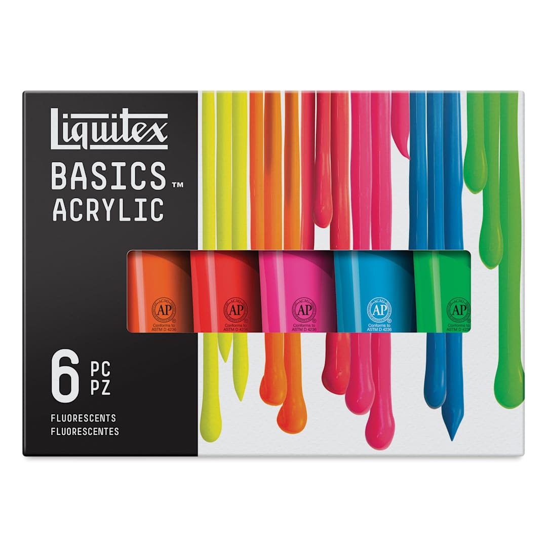 Open in modal - Liquitex Basics Acrylics - Set of 6 Fluorescent, 4 oz Tubes front of package