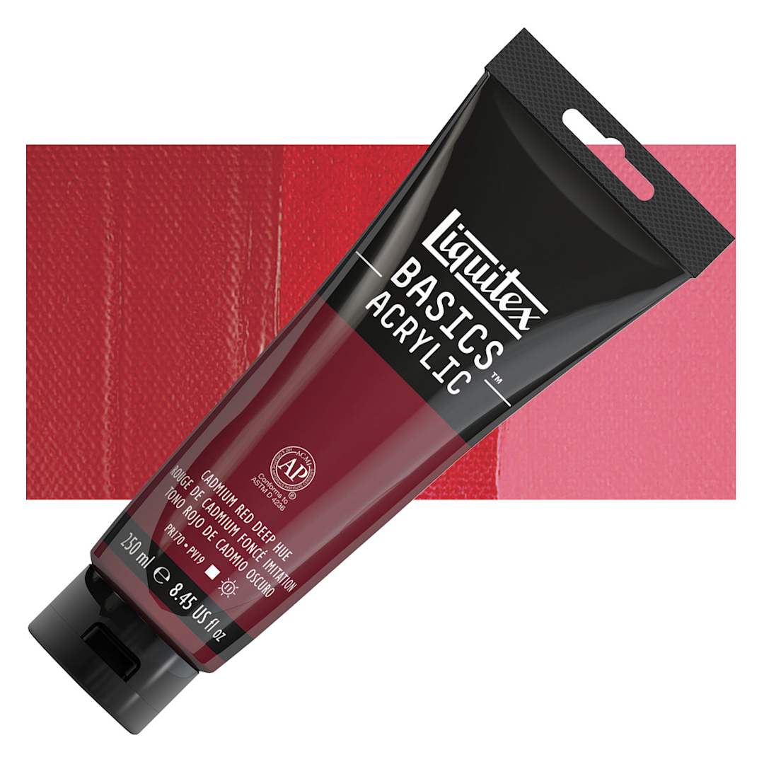 Open in modal - Liquitex Basics Acrylic Paint - Cadmium Red Deep Hue, 8.5 oz Tube and swatch