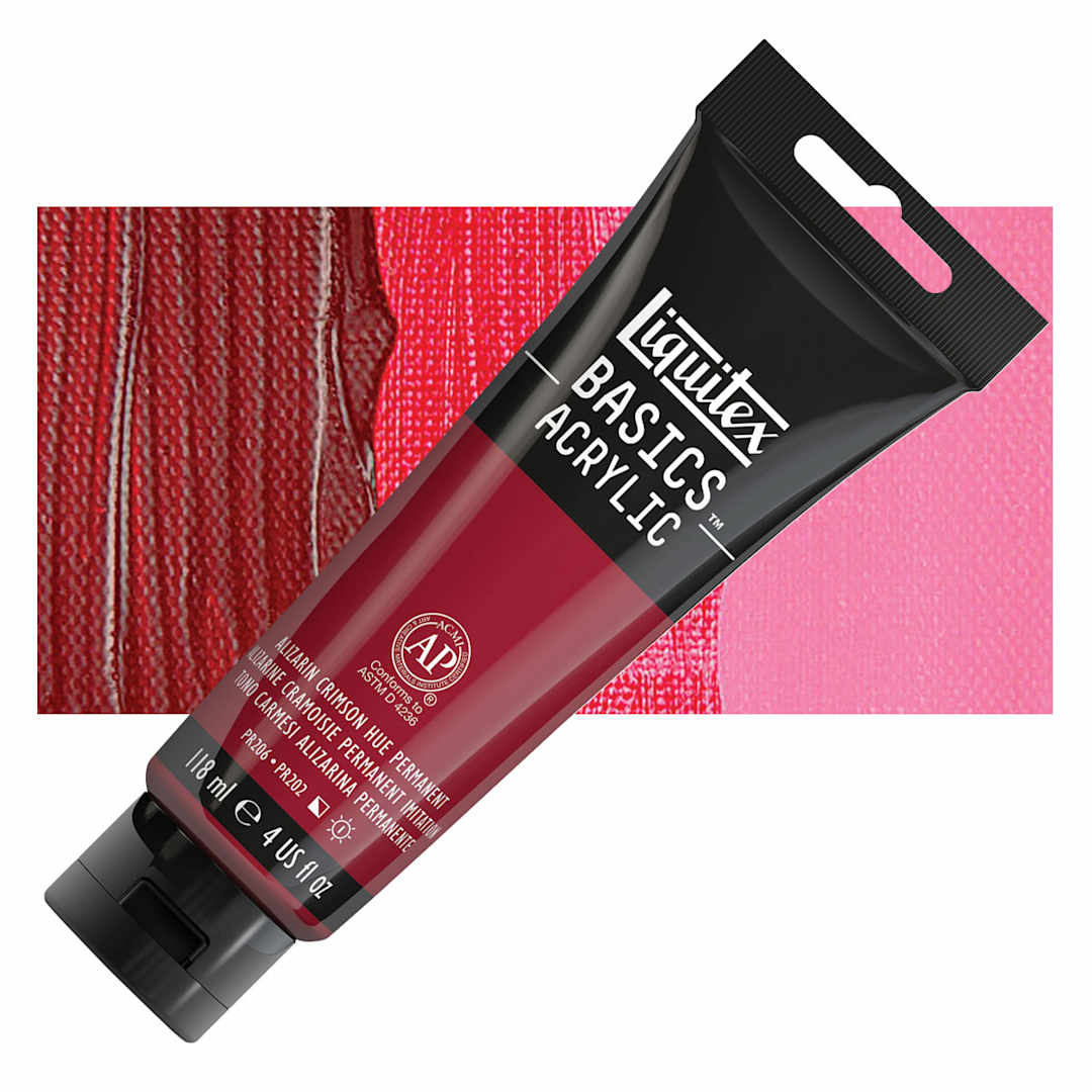 Open in modal - Liquitex Basics Acrylic Paint - Alizarin Crimson Hue, 4 oz tube and swatch