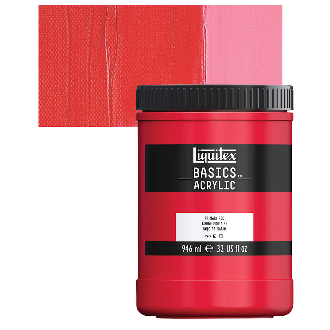 Open in modal - Liquitex Basics Acrylic Paint - Primary Red, 32 oz jar and swatch