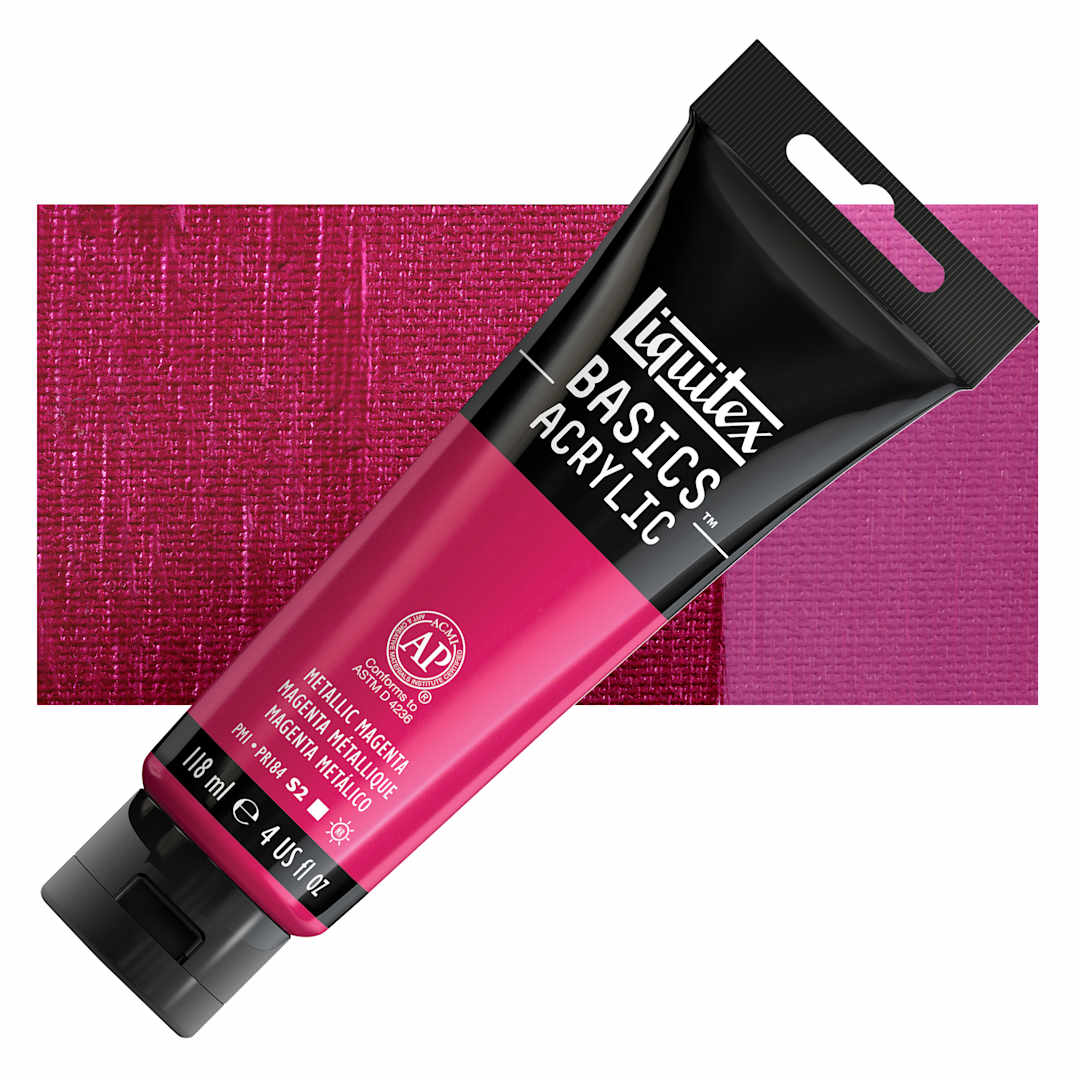 Open in modal - Liquitex Basics - Metallic Magenta, 118 ml tube and swatch