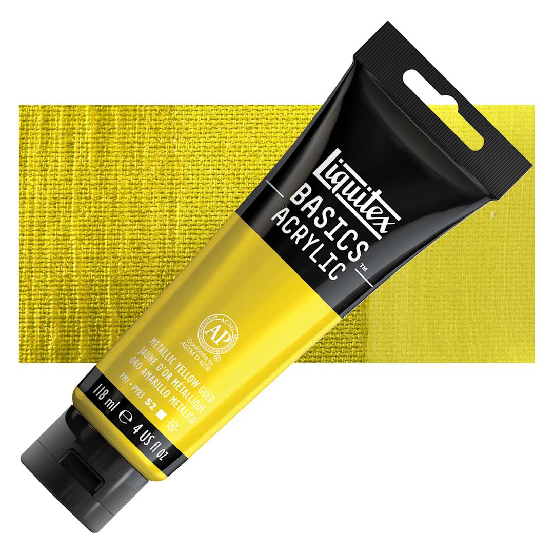 Open in modal - Liquitex Basics - Metallic Yellow Gold, 118 ml tube and swatch