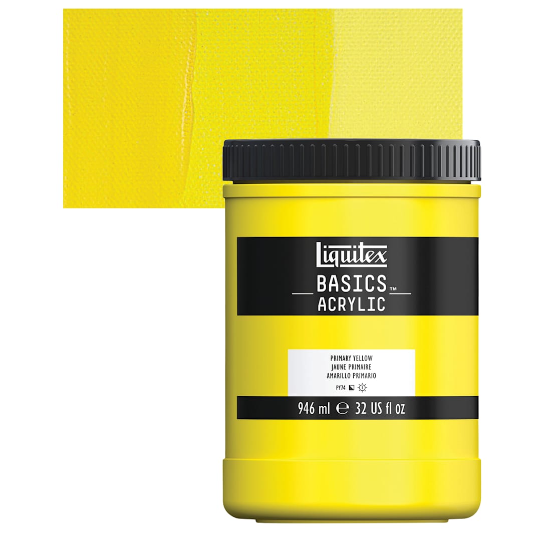 Open in modal - Liquitex Basics Acrylic Paint - Primary Yellow, 32 oz jar and swatch