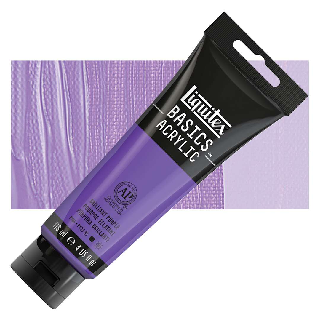 Open in modal - Liquitex Basics Acrylic Paint - Brilliant Purple, 4 oz tube and swatch