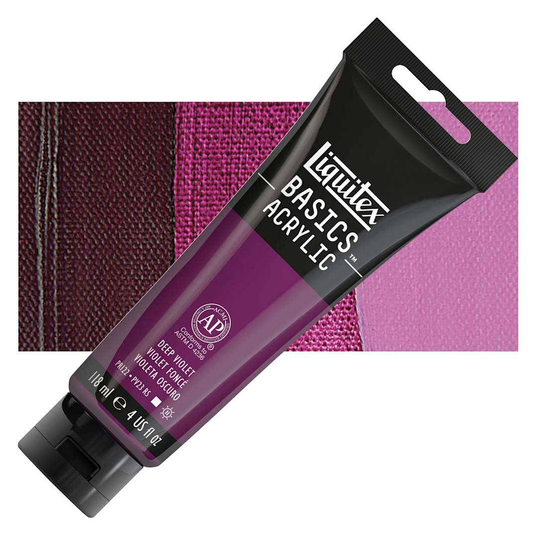 Open in modal - Liquitex Basics Acrylic Paint - Deep Violet, 4 oz tube and swatch