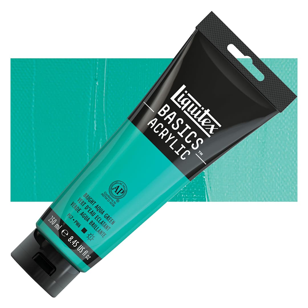 Open in modal - Liquitex Basics Acrylic Paint - Bright Aqua Green, 8.5 oz Tube and swatch