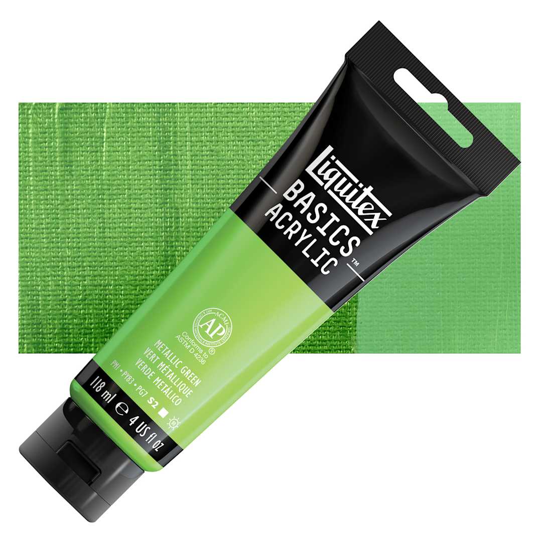 Open in modal - Liquitex Basics - Metallic Green, 118 ml tube and swatch