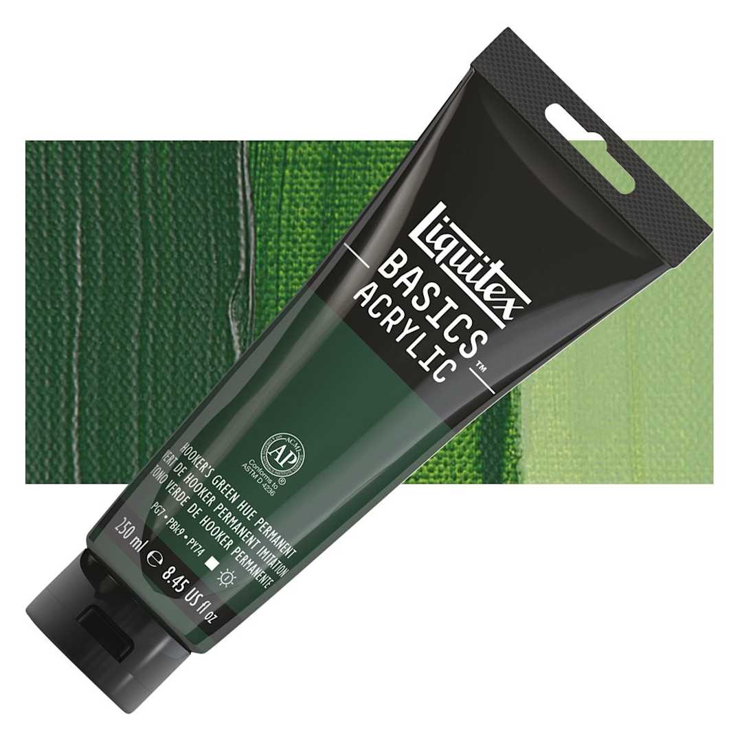 Open in modal - Liquitex Basics Acrylic Paint - Hooker's Green Hue Permanent, 8.5 oz Tube and swatch
