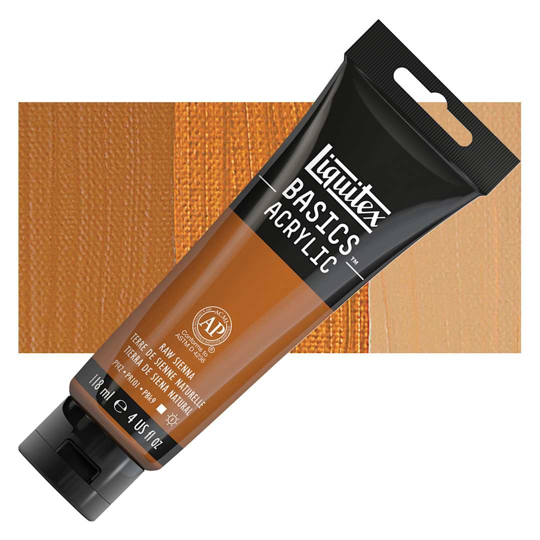 Open in modal - Liquitex Basics Acrylic Paint - Raw Sienna, 4 oz tube and swatch