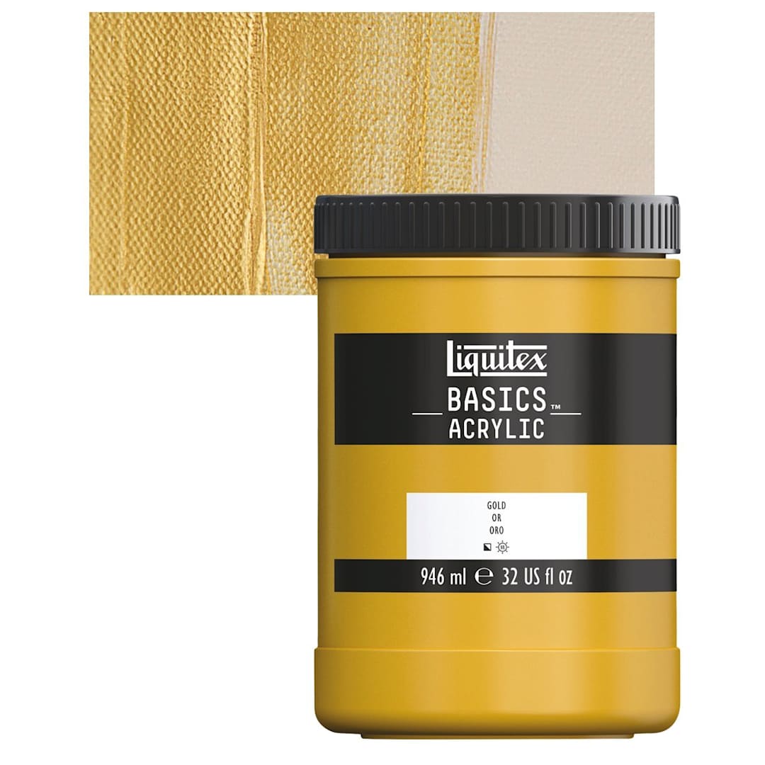 Open in modal - Liquitex Basics Acrylic Paint - Gold, 32 oz jar and swatch